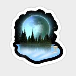 Full cold moon on december with frozen lake Sticker